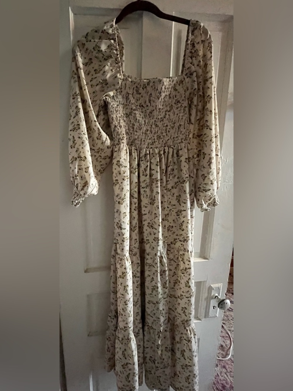 Smocked Square-Neck Floral Maternity Dress
